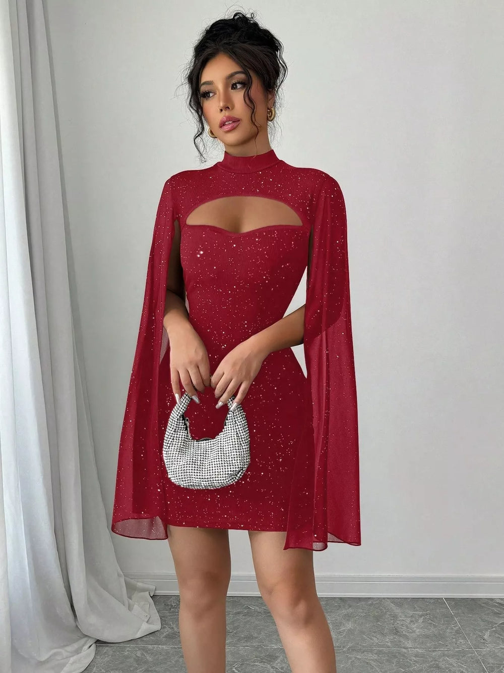 Cutout Bodycon Mini Dress with Cape Sleeves - Trendsi - Flyclothing LLC