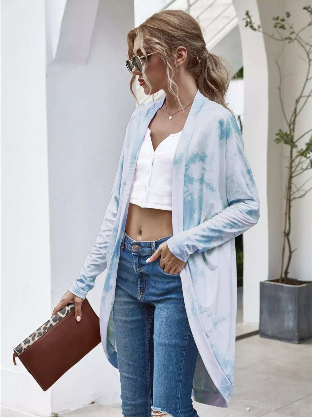 Tie-Dye Oversized Open Front Cardigan - Trendsi - Flyclothing LLC