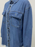 Pocketed Collared Neck Long Sleeve Denim Shirt - Trendsi - Flyclothing LLC