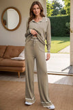 Contrast Trim Johnny Collar Top and Drawstring Pants Sweater Set - Trendsi - Flyclothing LLC