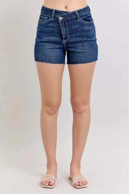 Judy Blue Full Size High Waist Criss-Cross Waistband Denim Shorts Plus Size - Trendsi - Flyclothing LLC