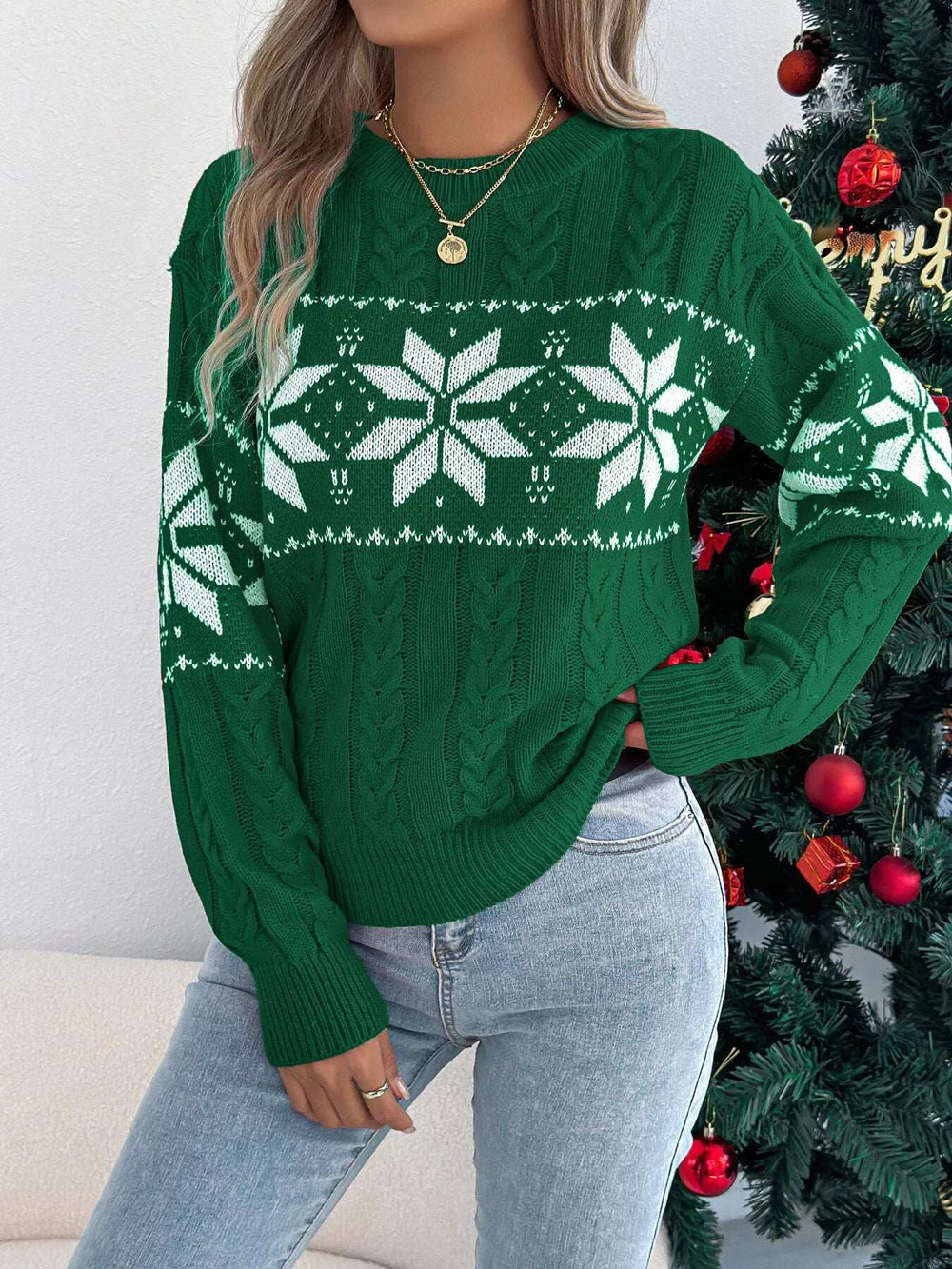 Christmas Snowflake Cable Knit Sweater - Trendsi - Flyclothing LLC