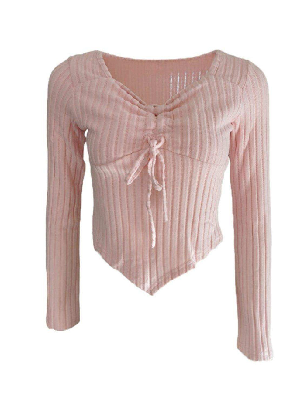 Drawstring Ruched Long Sleeve Ribbed Top - Trendsi - Flyclothing LLC