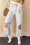 Distressed Raw Hem Jeans with Pockets - Trendsi - Flyclothing LLC