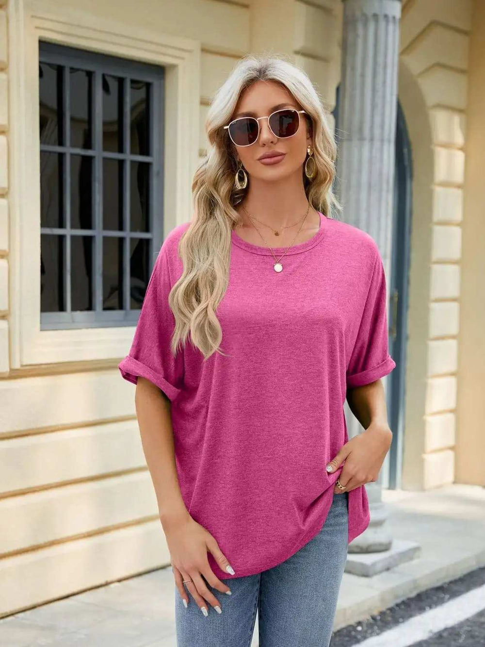 Florira Round Neck Half Sleeve T-Shirt - Trendsi - Flyclothing LLC