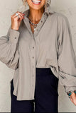 Button Down Collared Neck Long Sleeve Shirt - Trendsi - Flyclothing LLC