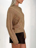 Openwork Round Neck Long Sleeve Sweater - Trendsi - Flyclothing LLC