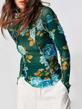 Floral Mock Neck Long Sleeve Top - Trendsi - Flyclothing LLC