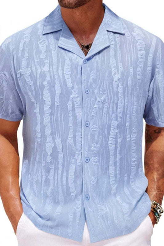 Men's Plus Size Collared Neck Short Sleeve Shirt - Trendsi - Flyclothing LLC