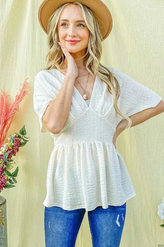 And The Why Textured and Soft V Neck Casual Top - Trendsi - Flyclothing LLC