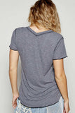 POL V-Neck Short Sleeve Ribbed T-Shirt with Contrast Overlock Stitching - Trendsi - Flyclothing LLC