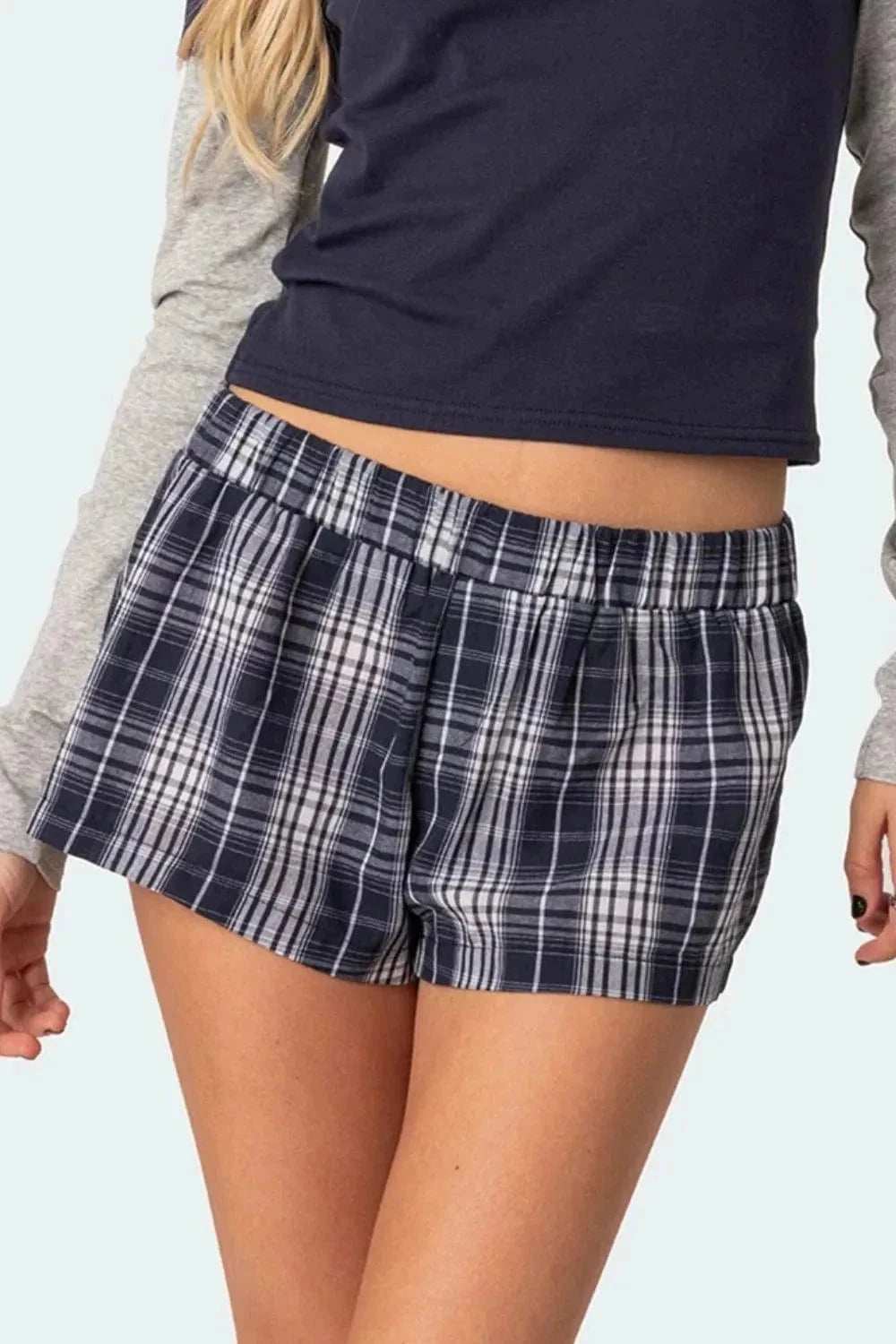Plaid Elastic Waist Shorts - Trendsi - Flyclothing LLC