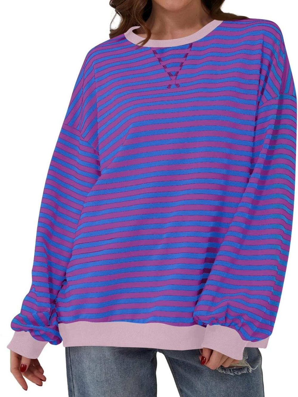 Contrast Striped Long Sleeve Sweatshirt - Trendsi - Flyclothing LLC