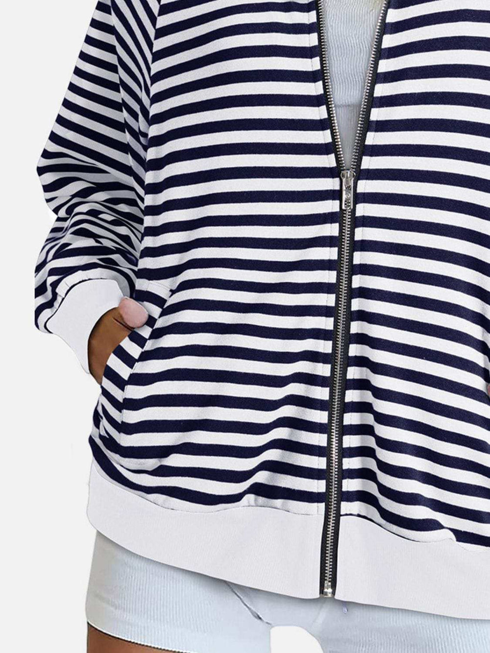 Striped Zip Up Long Sleeve Sweatshirt - Trendsi - Flyclothing LLC