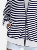 Striped Zip Up Long Sleeve Sweatshirt - Trendsi - Flyclothing LLC