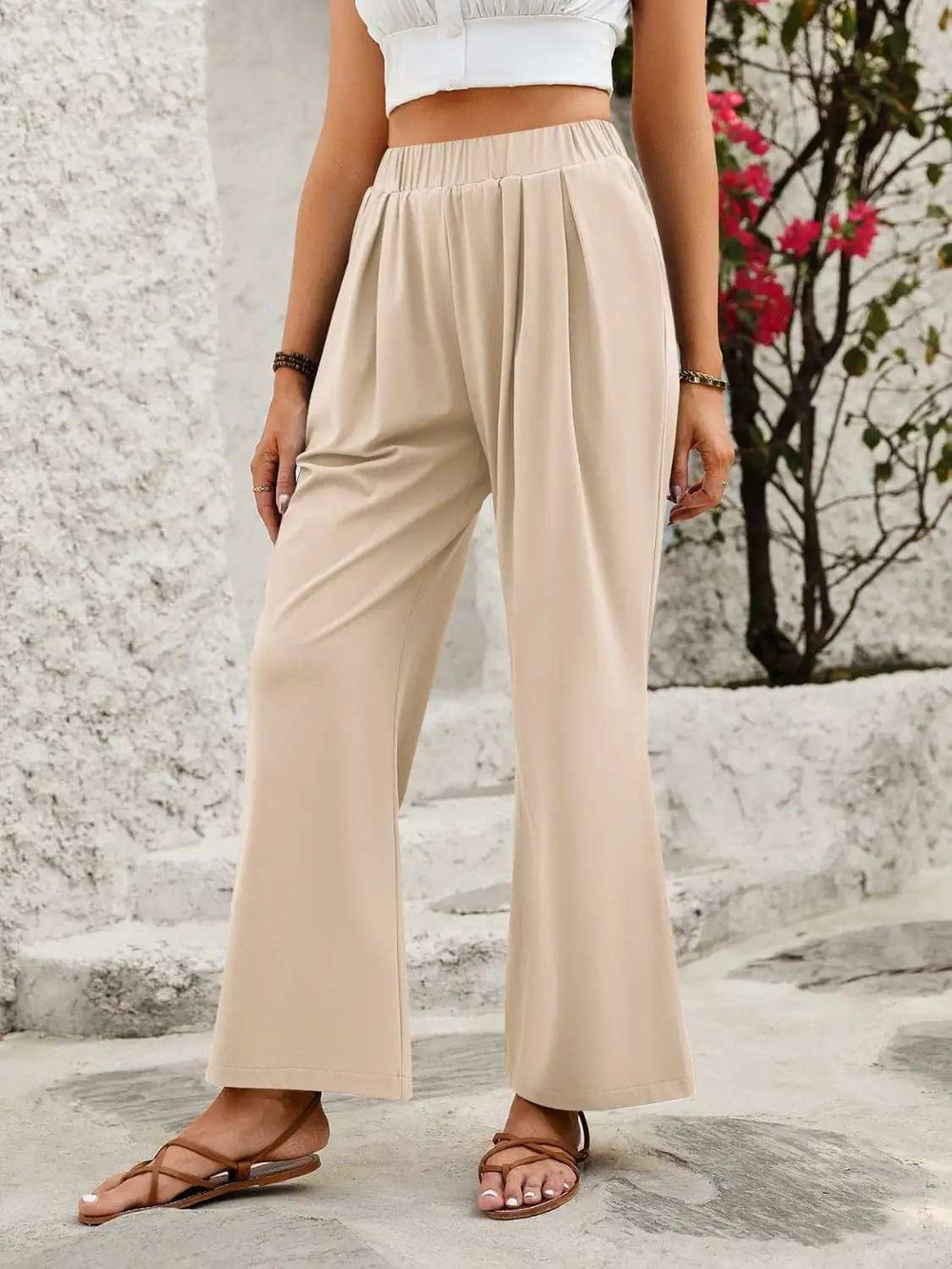 Elastic Waist Wide Leg Pants - Trendsi - Flyclothing LLC