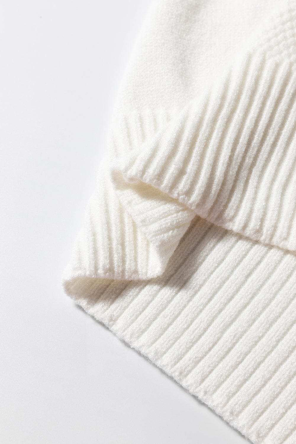 Cable Knit Round Neck Half Sleeve Sweater - Trendsi - Flyclothing LLC