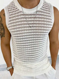 Men's Round Neck Hollow Out Sleeveless Knit Top - Trendsi - Flyclothing LLC
