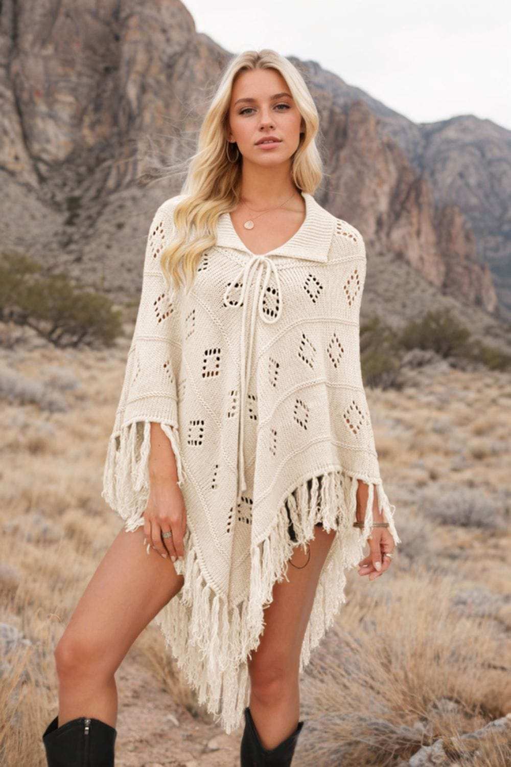 Tassel Hem Knit Cover Up - Trendsi - Flyclothing LLC