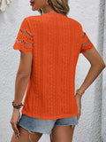 Full Size Eyelet Round Neck Short Sleeve Top - Trendsi - Flyclothing LLC