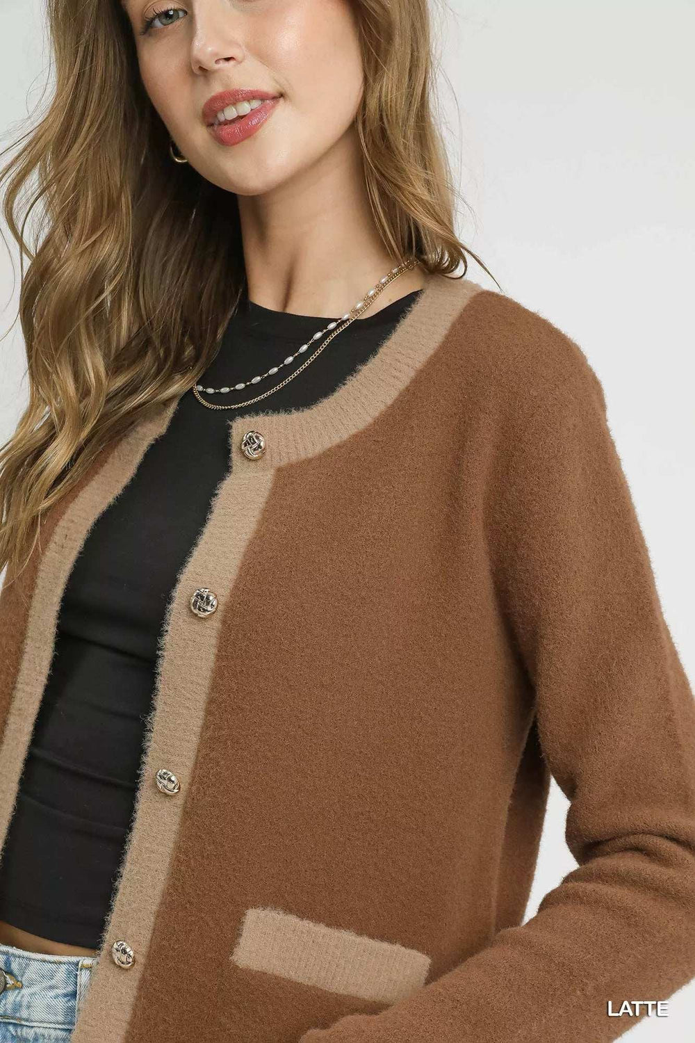 Umgee Two-Tone Button Front Cardigan - Trendsi - Flyclothing LLC