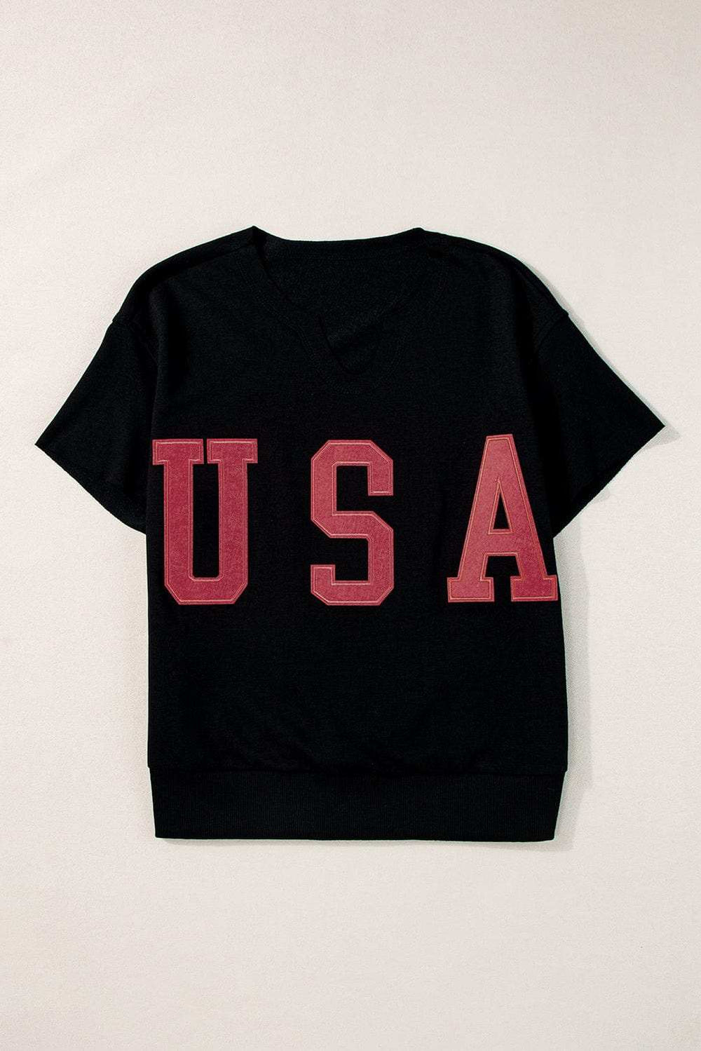 USA Notched Short Sleeve T-Shirt - Trendsi - Flyclothing LLC