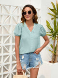 Swiss Dot Lace Detail V-Neck Blouse - Trendsi - Flyclothing LLC