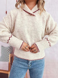 Ribbed Contrast Trim Long Sleeve Sweater - Trendsi - Flyclothing LLC