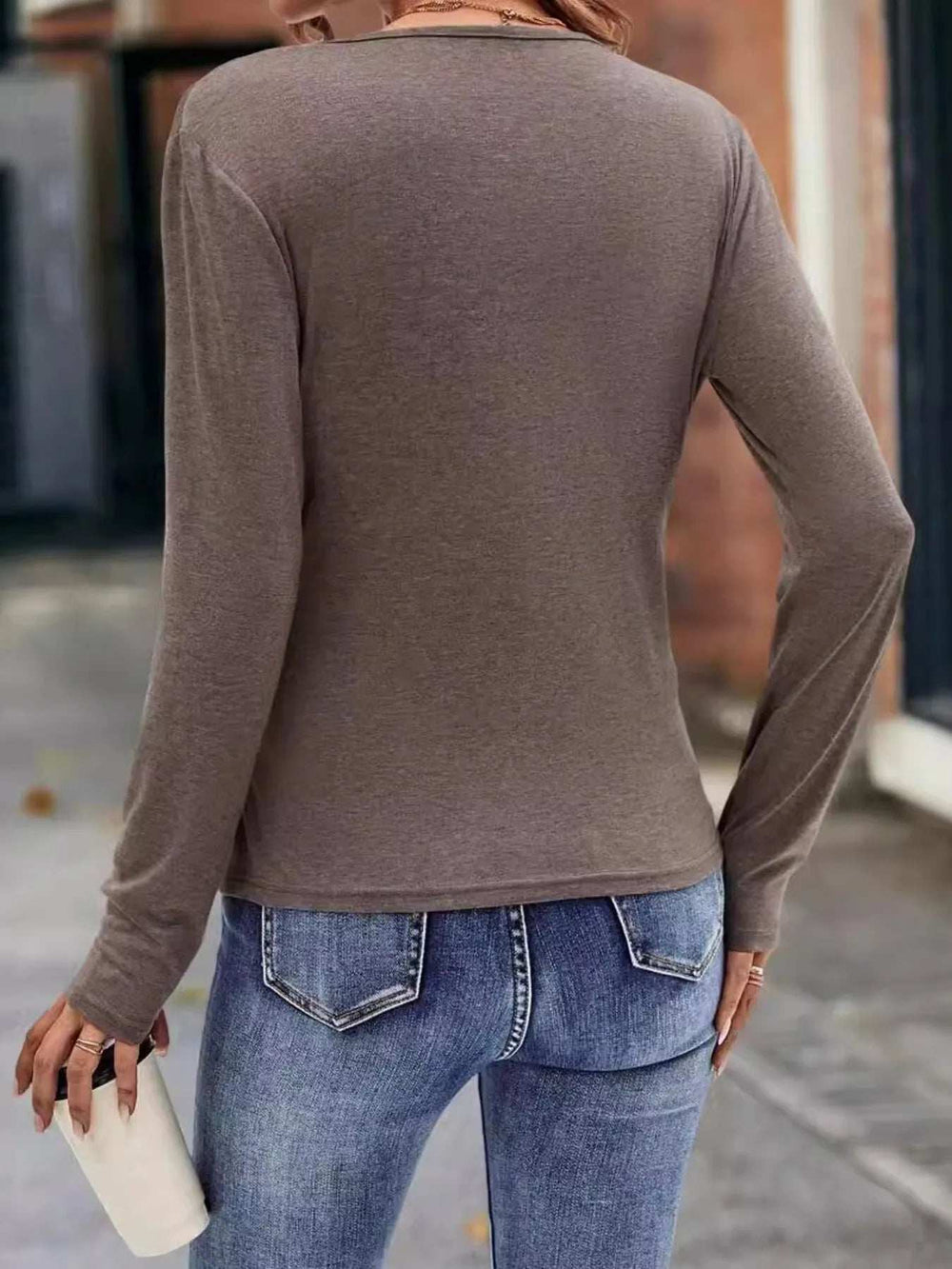 Ruched Surplice Long Sleeve T-Shirt - Trendsi - Flyclothing LLC
