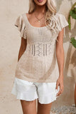 Full Size Openwork Flutter Sleeve Knit Top - Trendsi - Flyclothing LLC
