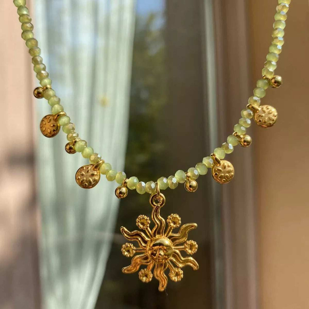 14K Gold-Plated Bead Sun Pendant Necklace - Trendsi - Flyclothing LLC