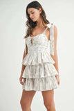 MABLE Floral Print Shoulder Tie Layered Mini Dress - Trendsi - Flyclothing LLC