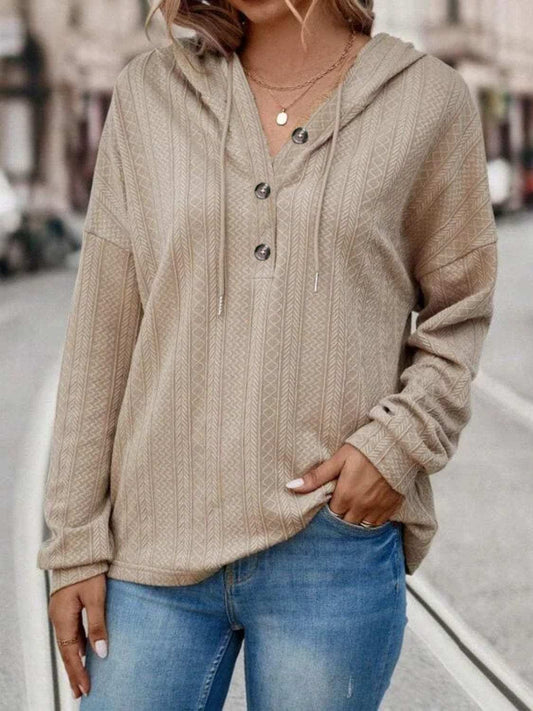 Drawstring Dropped Shoulder Long Sleeve Hoodie - Trendsi - Flyclothing LLC