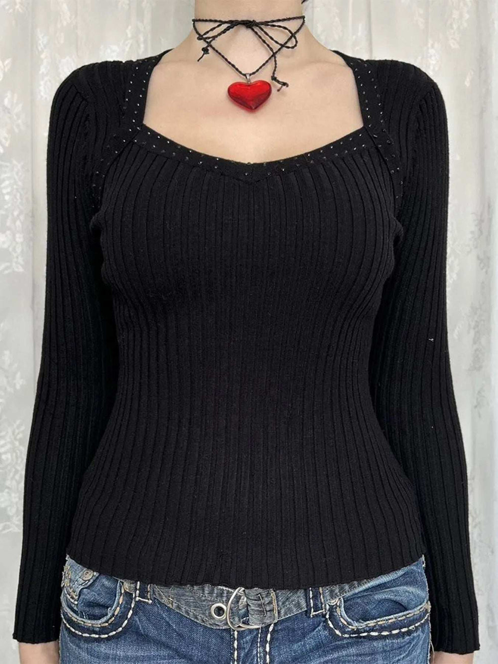 Long Sleeve Ribbed Knit Top - Trendsi - Flyclothing LLC