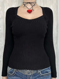 Long Sleeve Ribbed Knit Top - Trendsi - Flyclothing LLC