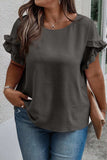 Plus Size Ruffled Round Neck Short Sleeve Blouse - Trendsi - Flyclothing LLC