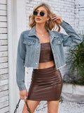 Raw Hem Denim Jacket with Pockets - Trendsi - Flyclothing LLC