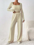 Scoop Neck Long Sleeve Top and Pants Set - Trendsi - Flyclothing LLC