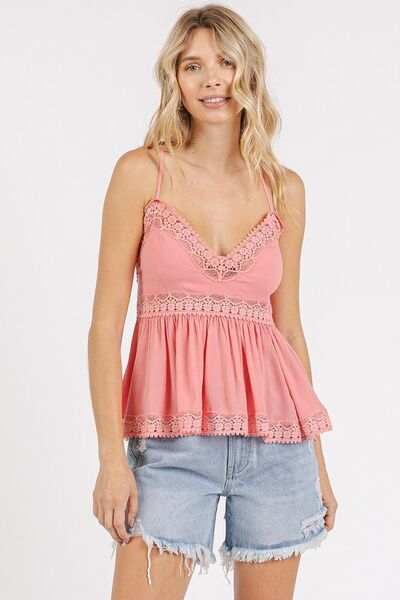 Mittoshop Crisscross Back Lace Detail V-Neck Cami - Trendsi - Flyclothing LLC
