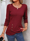 Decorative Button Round Neck Long Sleeve T-Shirt - Trendsi - Flyclothing LLC