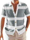 Men's Button Down Collared Neck Contrast Openwork Shirt - Trendsi - Flyclothing LLC