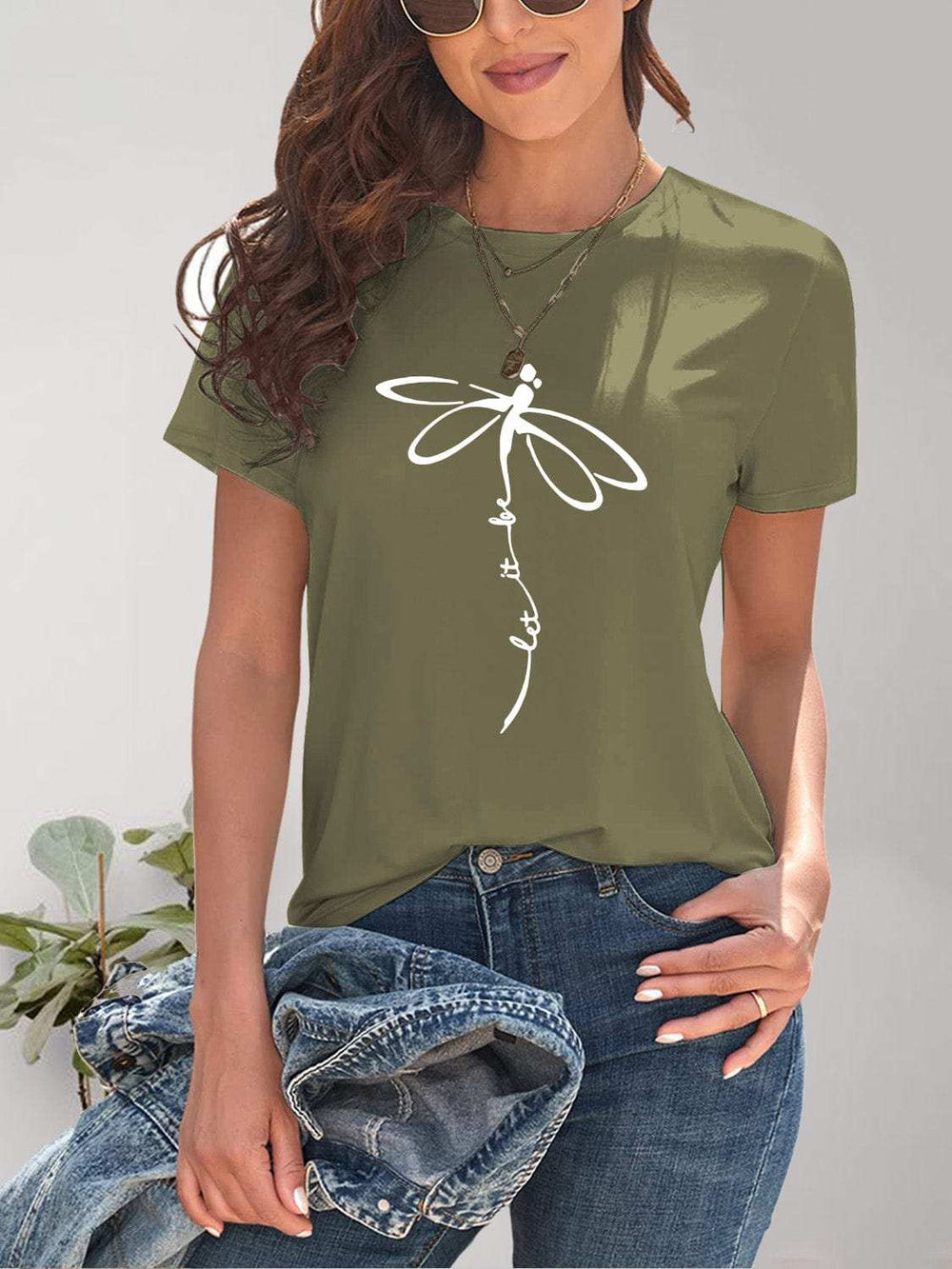 Dragonfly Graphic Round Neck Short Sleeve T-Shirt - Trendsi - Flyclothing LLC