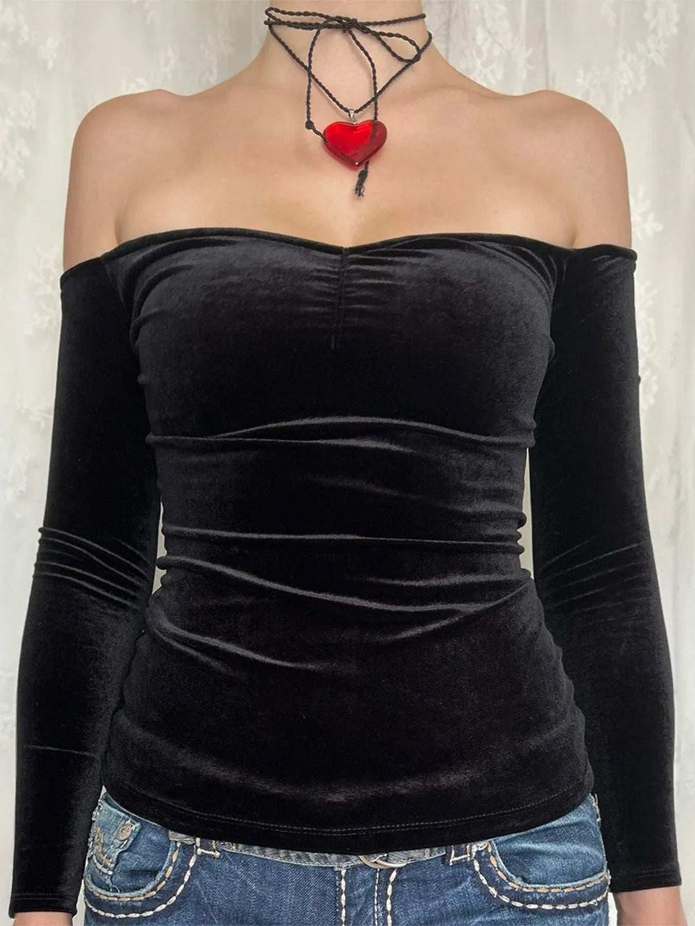 Off-Shoulder Long Sleeve Top - Trendsi - Flyclothing LLC