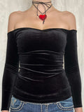 Off-Shoulder Long Sleeve Top - Trendsi - Flyclothing LLC