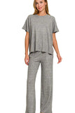 Zenana Soft Melange Short Sleeve Tee & Long Pants Set - Trendsi - Flyclothing LLC