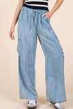 Mittoshop Washed Elastic Waist Cargo Wide Leg Pants - Trendsi - Flyclothing LLC
