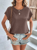 Textured Round Neck Short Sleeve Top - Trendsi - Flyclothing LLC