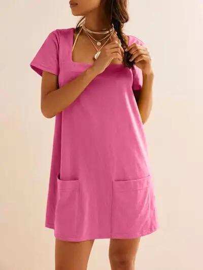 Lovelet Square Neck Short Sleeve Mini Tee Dress - Trendsi - Flyclothing LLC