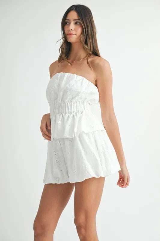 MABLE Floral Eyelet Lace Tube Top and Short Set - Trendsi - Flyclothing LLC