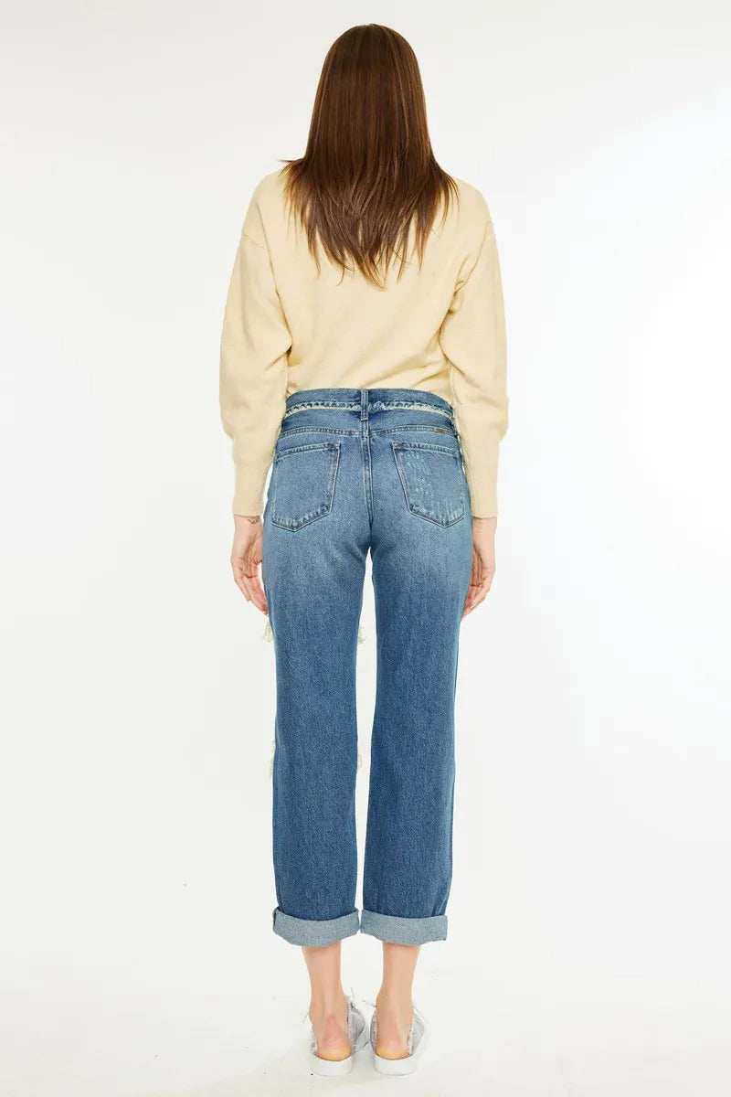 Kancan Distressed Mid Rise True Boyfriend Jeans - Trendsi - Flyclothing LLC